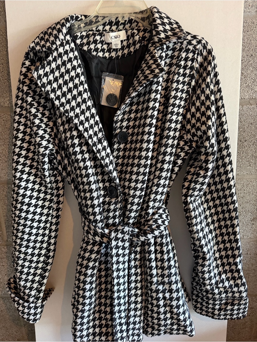 Cato Black & White Houndstooth Tie-Waist Coat